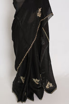 Kajal: Black & Gold Glass Tissue Cut Dana Embroidery Saree