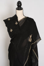 Kajal: Black & Gold Glass Tissue Cut Dana Embroidery Saree