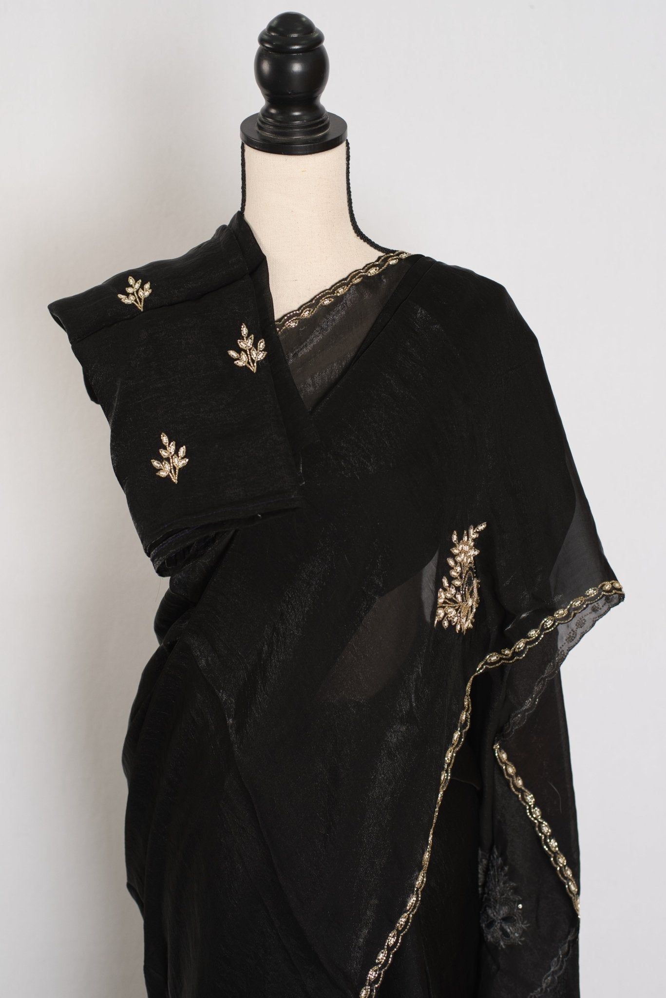 Kajal: Black & Gold Glass Tissue Cut Dana Embroidery Saree