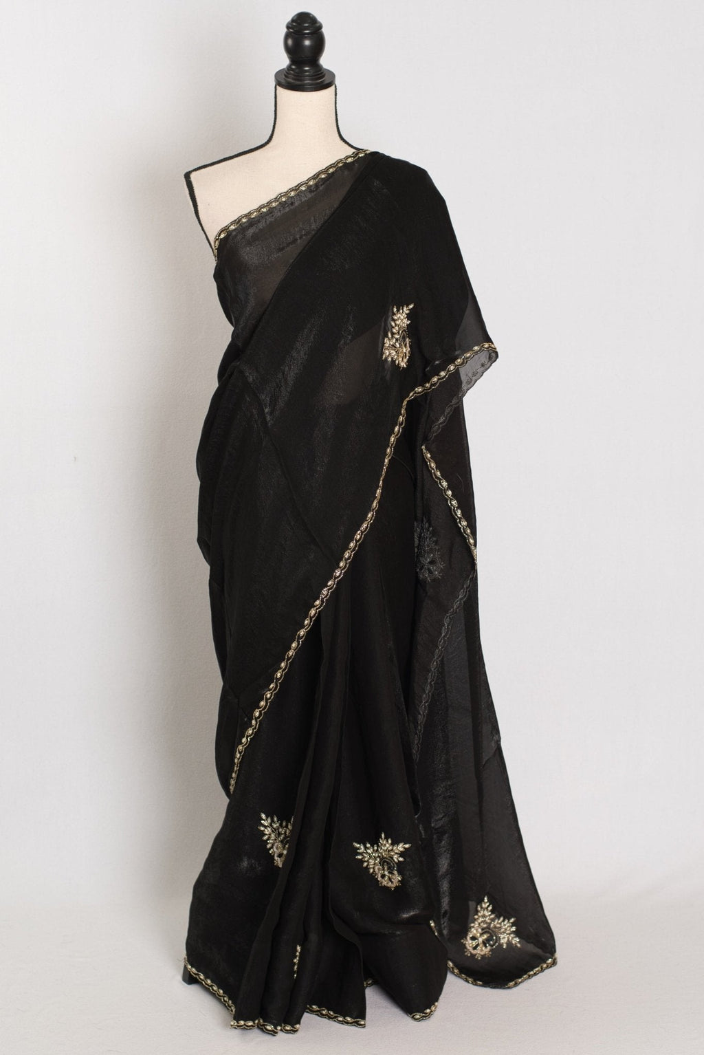 Kajal: Black & Gold Glass Tissue Cut Dana Embroidery Saree