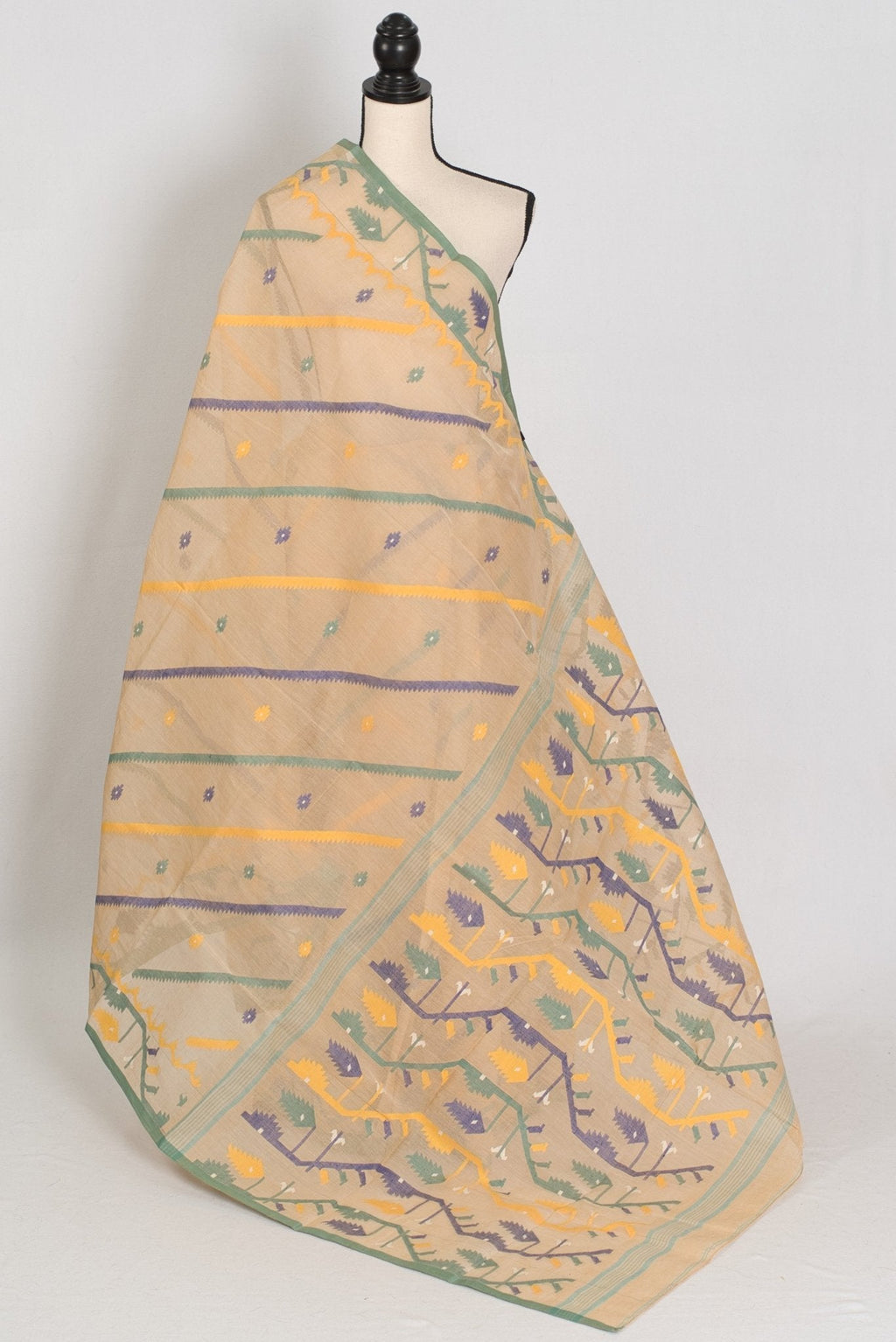 Kala: Beige Bengal Handloom Cotton Jamdani Saree with Multi-Color Work