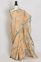 Kala: Beige Bengal Handloom Cotton Jamdani Saree with Multi-Color Work