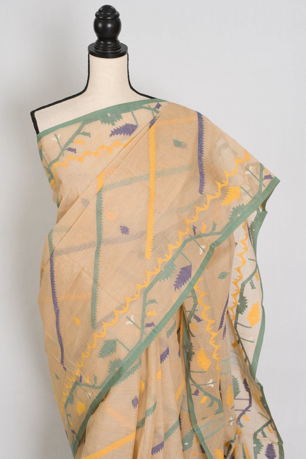 Kala: Beige Bengal Handloom Cotton Jamdani Saree with Multi-Color Work