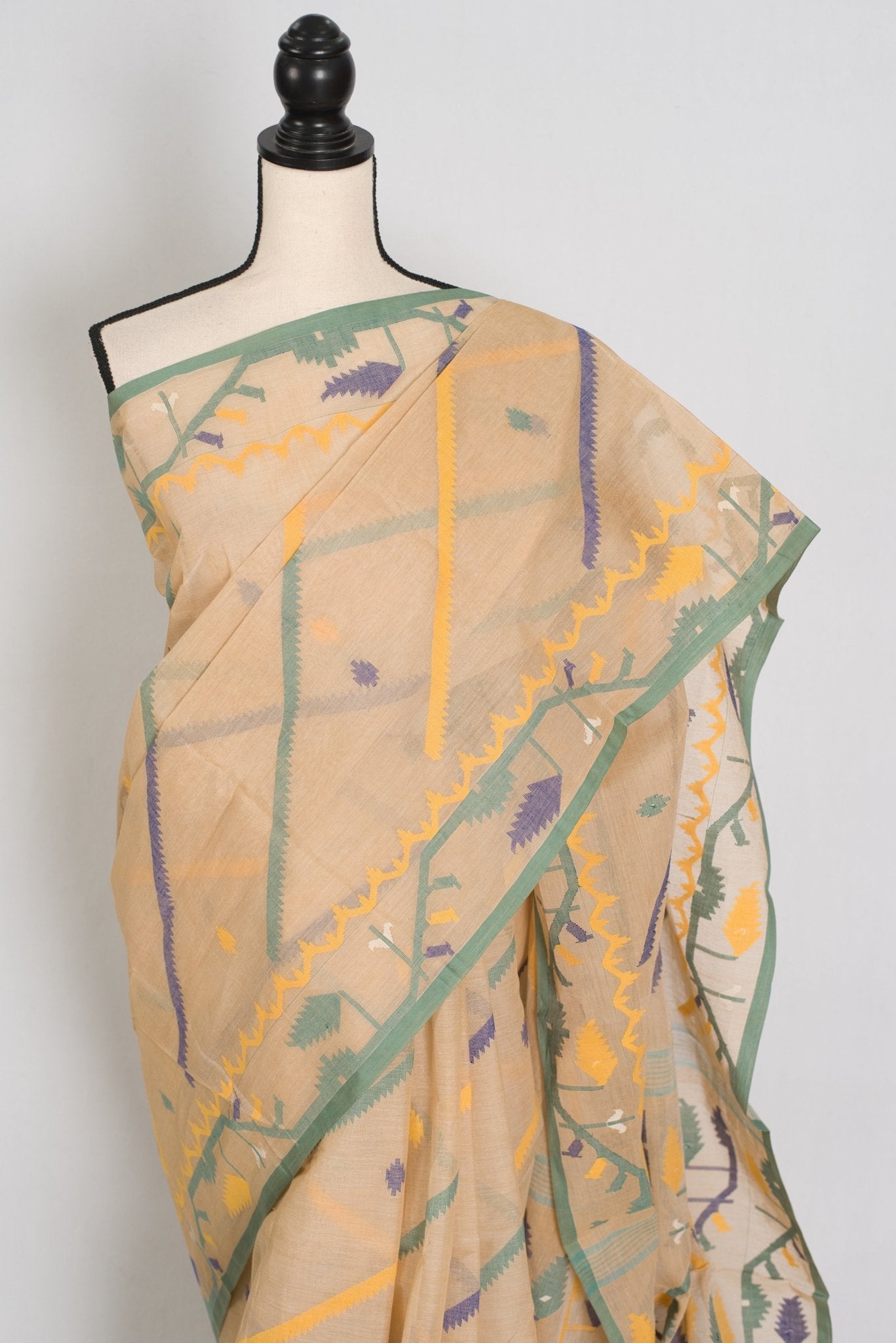 Kala: Beige Bengal Handloom Cotton Jamdani Saree with Multi-Color Work
