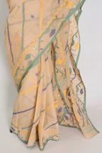 Kala: Beige Bengal Handloom Cotton Jamdani Saree with Multi-Color Work
