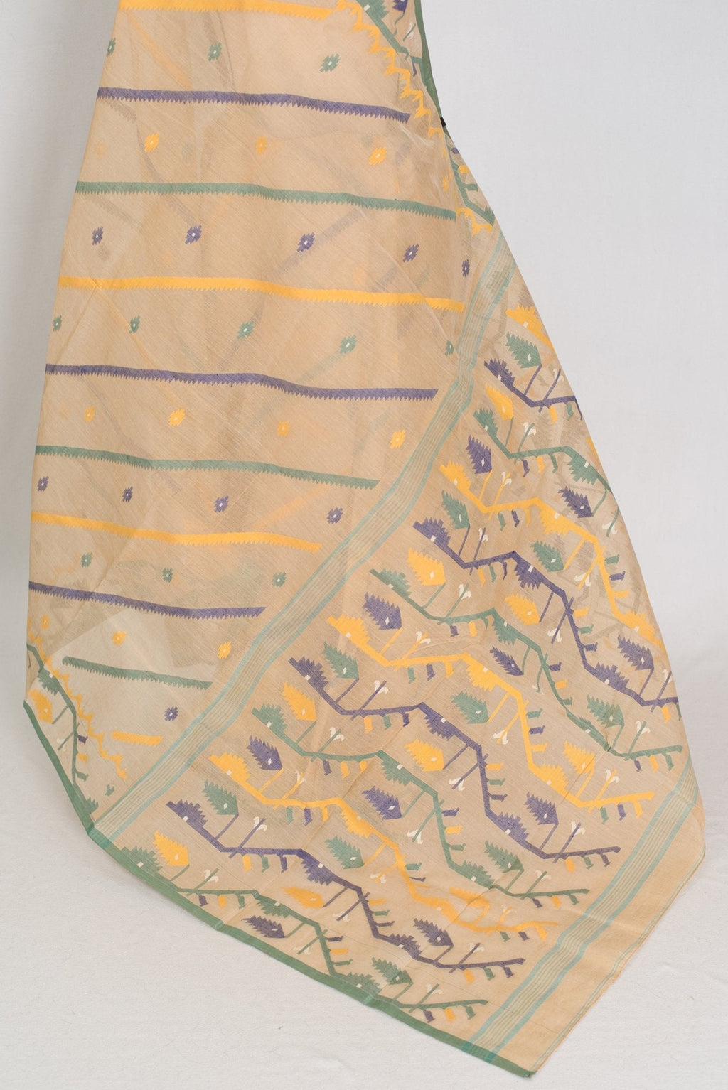 Kala: Beige Bengal Handloom Cotton Jamdani Saree with Multi-Color Work