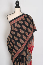 Kala: Black Mulmul Cotton Saree with Kalamkari Prints | Pure Cotton