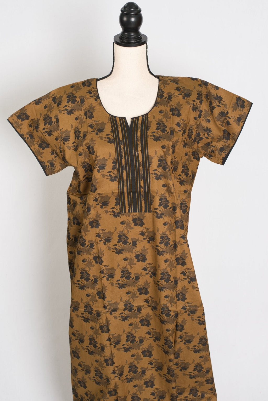 Kalamkari Printed Brown Women Indian Cotton Nighty in Regular Size — Style A (Nov)