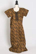Kalamkari Printed Brown Women Indian Cotton Nighty in Regular Size — Style A (Nov)