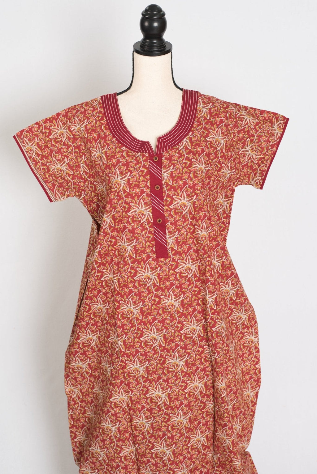 Kalamkari Printed Brown Women Indian Cotton Nighty in Regular Size — Style B (Nov)