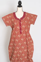 Kalamkari Printed Brown Women Indian Cotton Nighty in Regular Size — Style B (Nov)