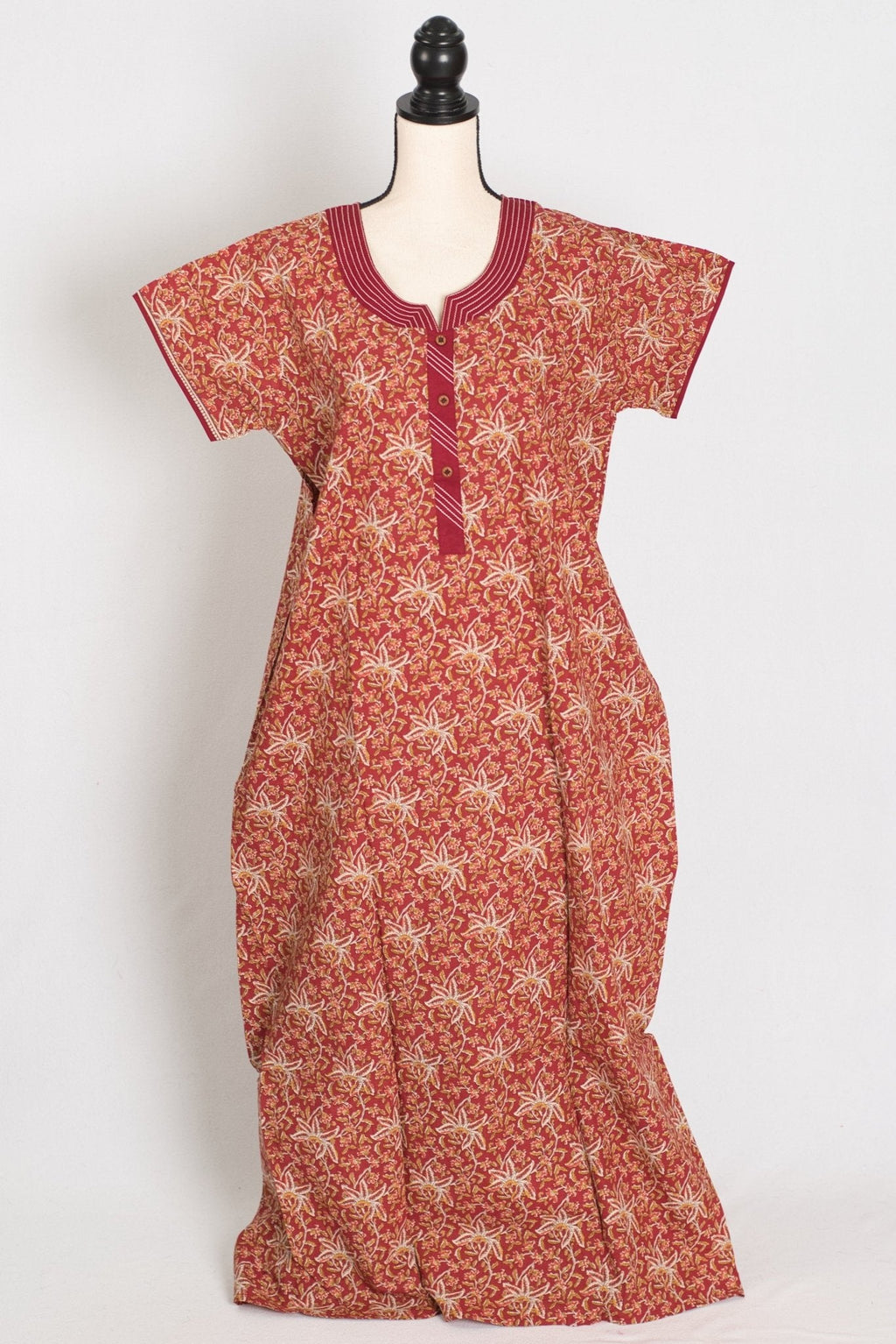 Kalamkari Printed Brown Women Indian Cotton Nighty in Regular Size — Style B (Nov)