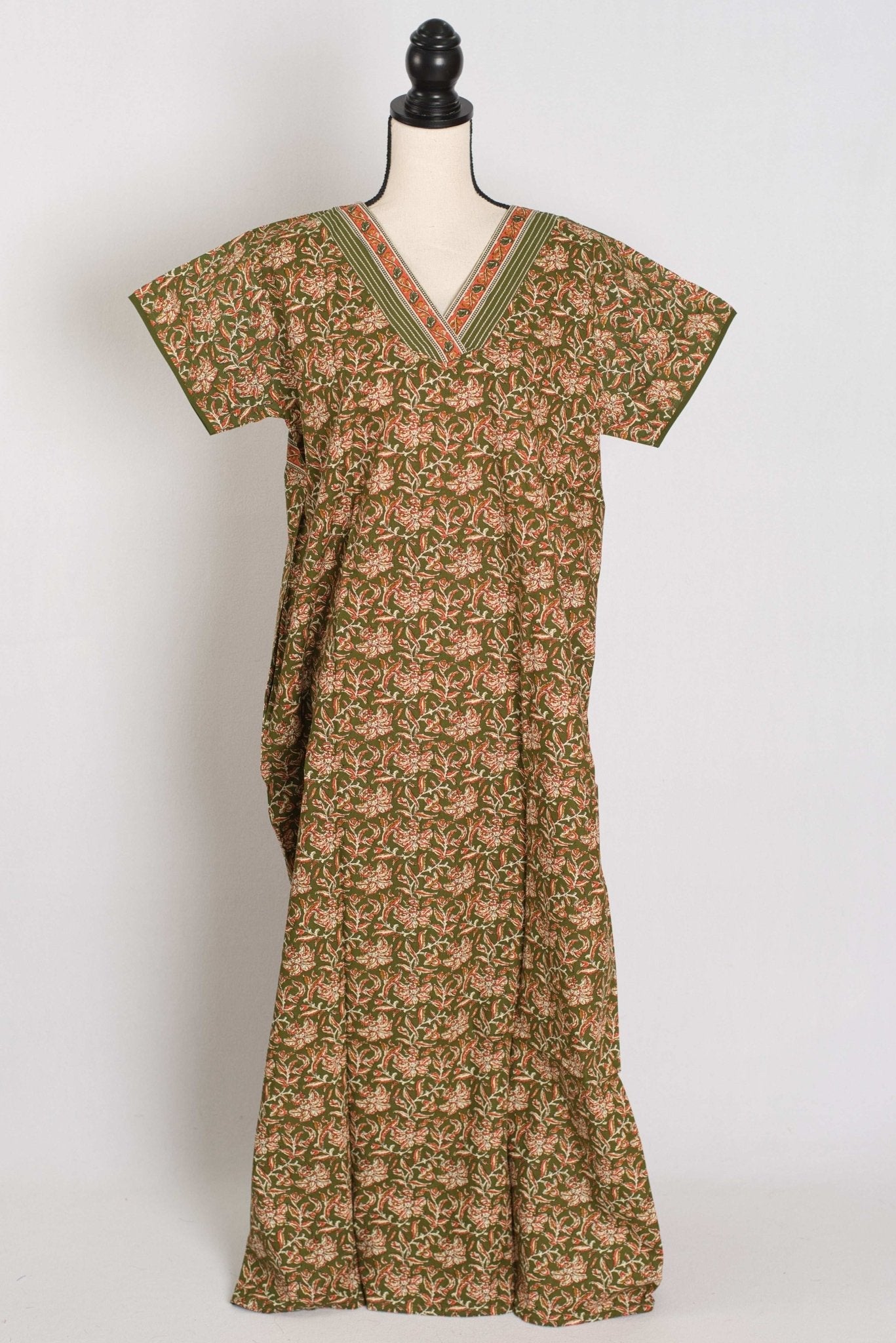 Kalamkari Printed Heena Green Women Indian Cotton Nighty in Regular Size