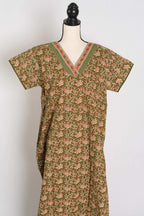 Kalamkari Printed Heena Green Women Indian Cotton Nighty in Regular Size