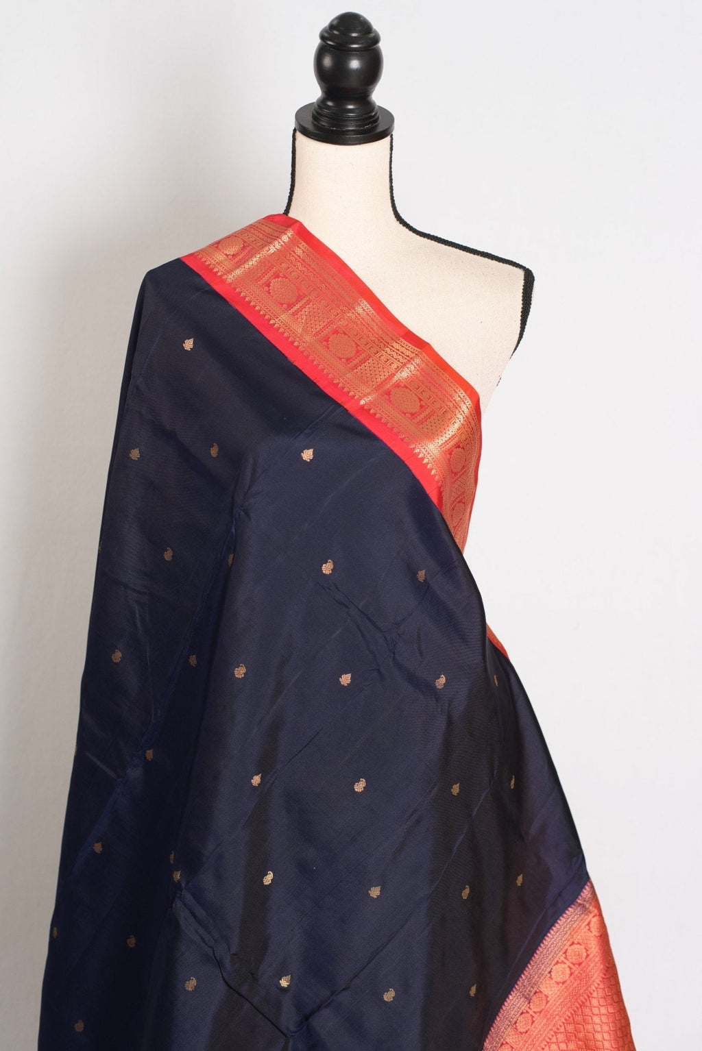 Kalyani: Midnight Blue and Peach Traditional Kanjivaram Silk Saree