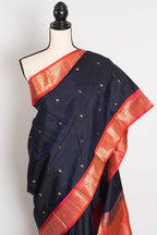 Kalyani: Midnight Blue and Peach Traditional Kanjivaram Silk Saree
