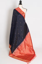 Kalyani: Midnight Blue and Peach Traditional Kanjivaram Silk Saree