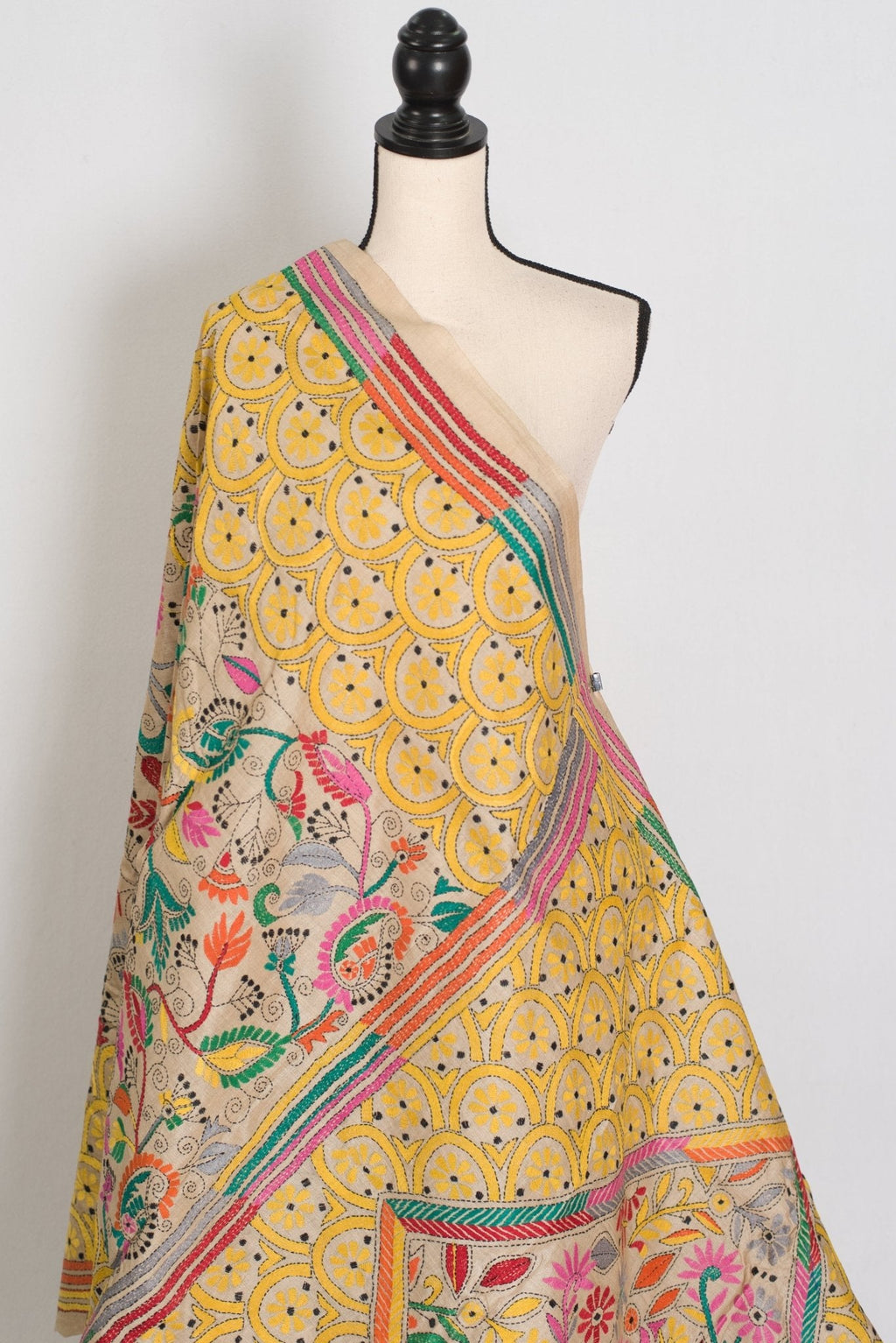 Katha : Silk Mark Pure Tussar Silk Kantha Stitch Saree | Hand Embroidered