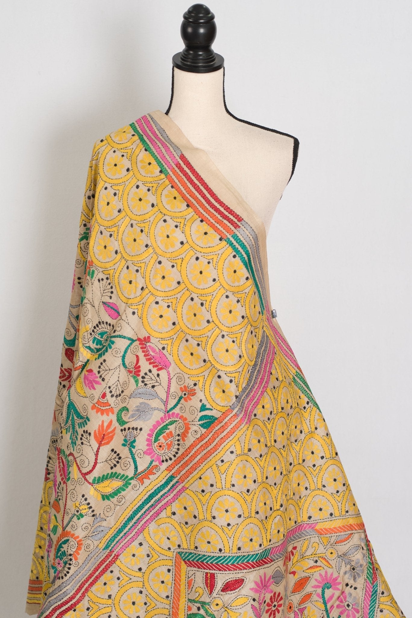 Katha : Silk Mark Pure Tussar Silk Kantha Stitch Saree | Hand Embroidered