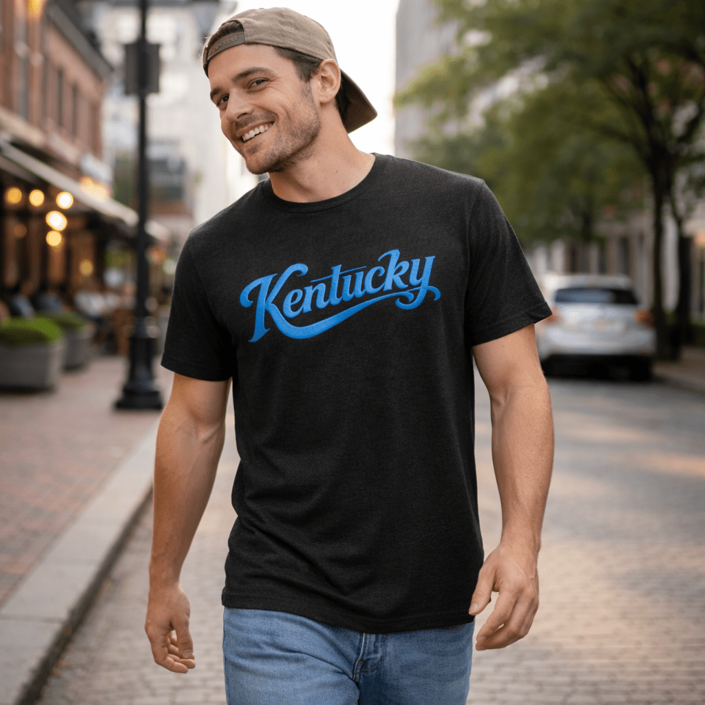 Kentucky Script T-Shirt | Blue Text Design | Elite Tri-Blend