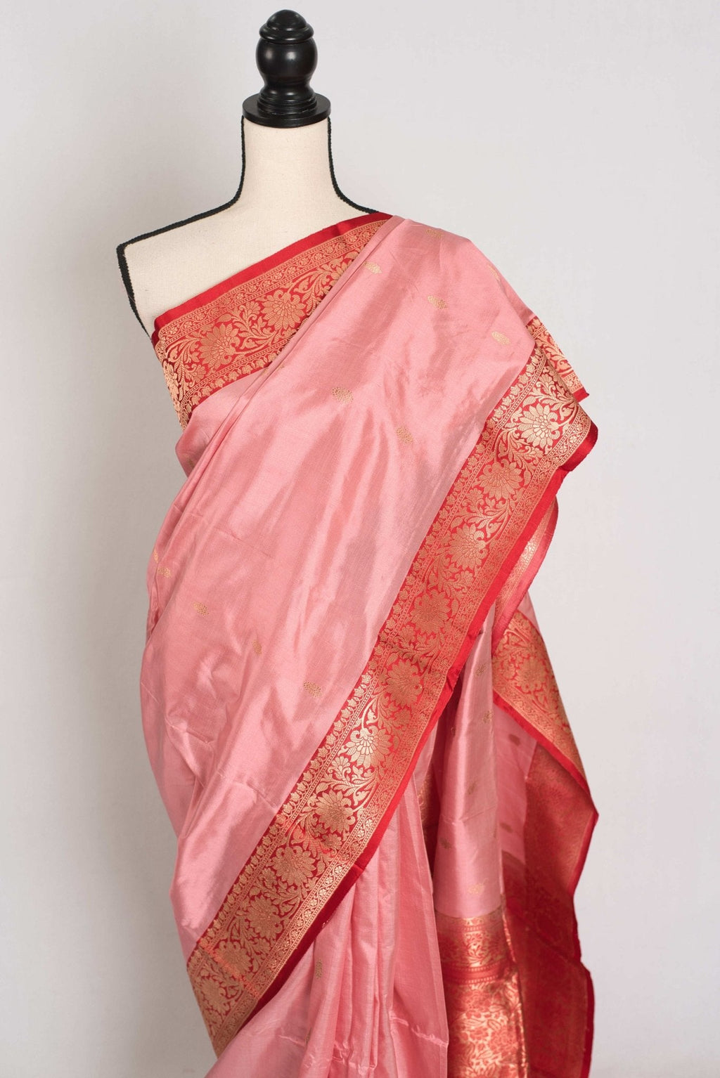 Kripa : Certified Katan Silk Banarasi Saree in Pink and Red