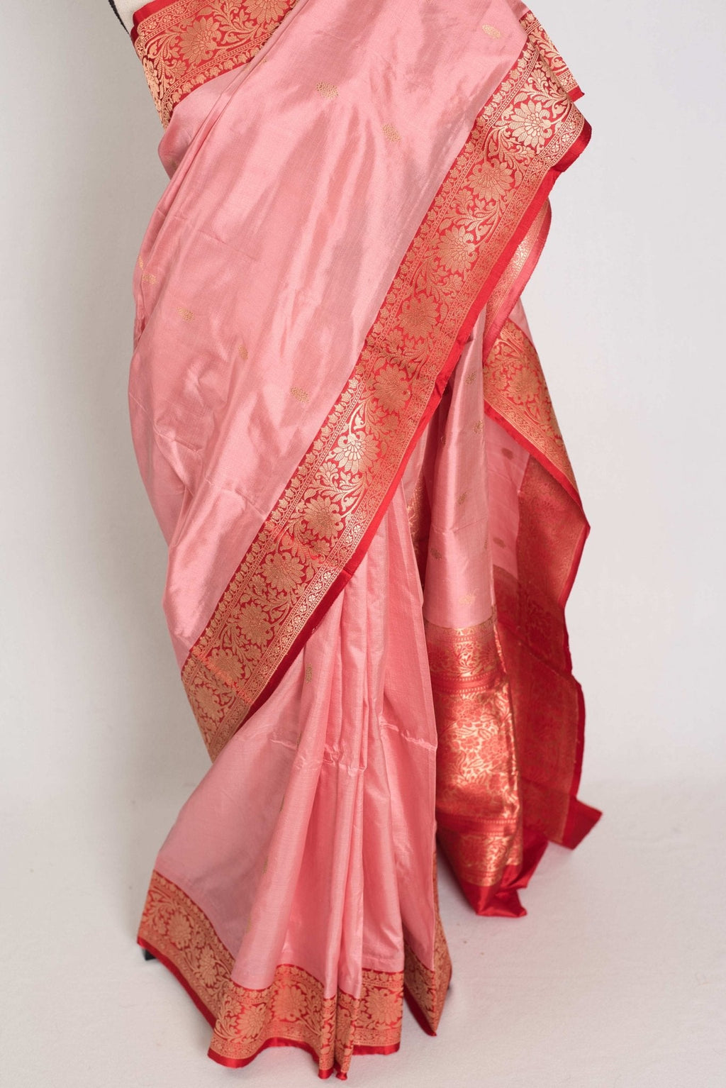 Kripa : Certified Katan Silk Banarasi Saree in Pink and Red