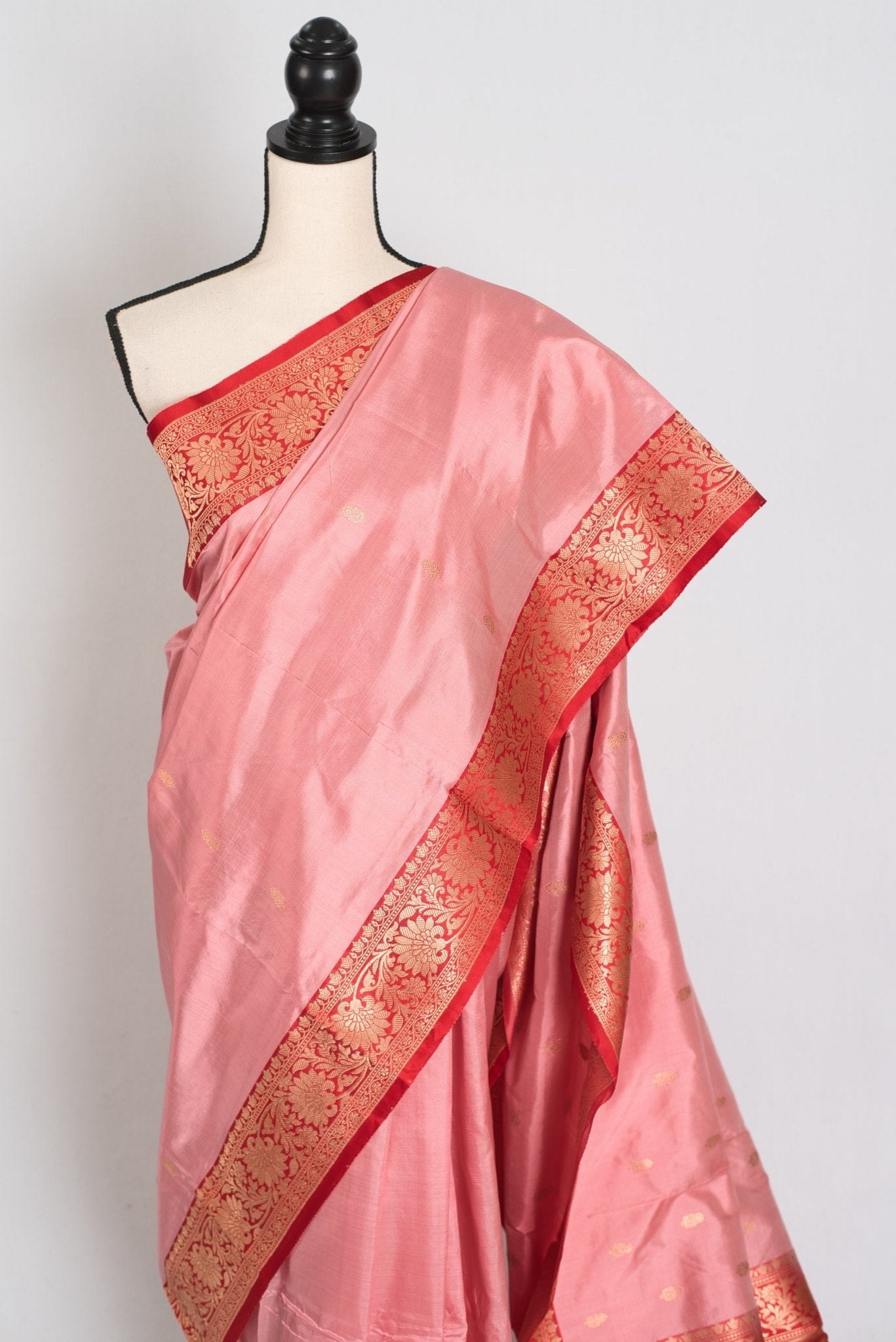 Kusum : Certified Silk Banarasi Saree in Soft Blush Pink and Red