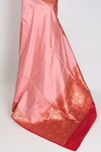 Kusum : Certified Silk Banarasi Saree in Soft Blush Pink and Red