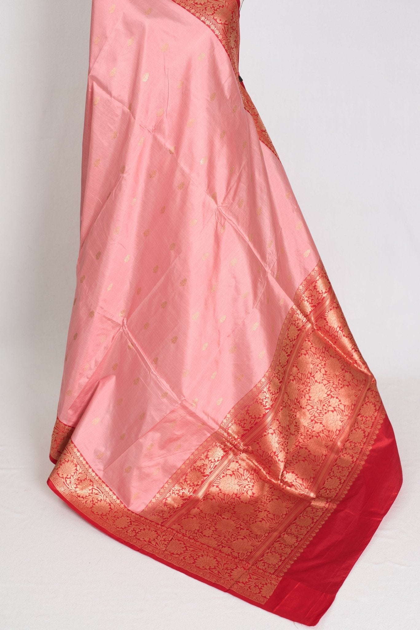 Kusum : Certified Silk Banarasi Saree in Soft Blush Pink and Red