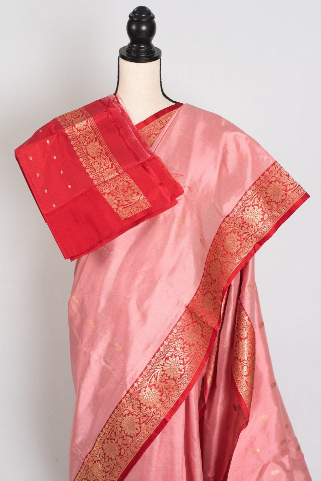 Kusum : Certified Silk Banarasi Saree in Soft Blush Pink and Red
