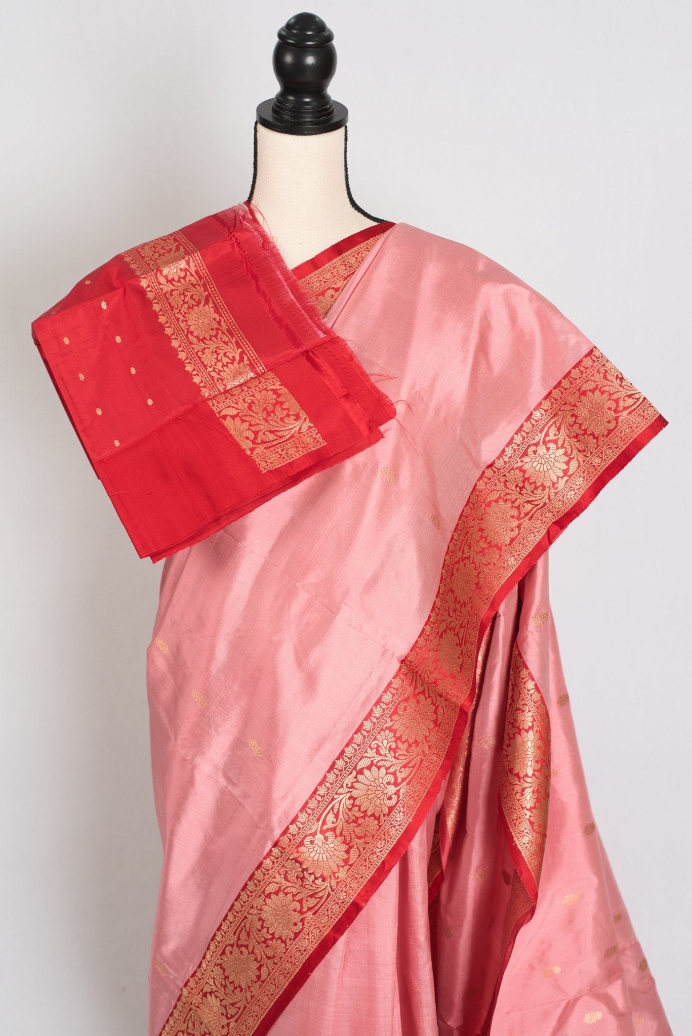 Kusum : Certified Silk Banarasi Saree in Soft Blush Pink and Red