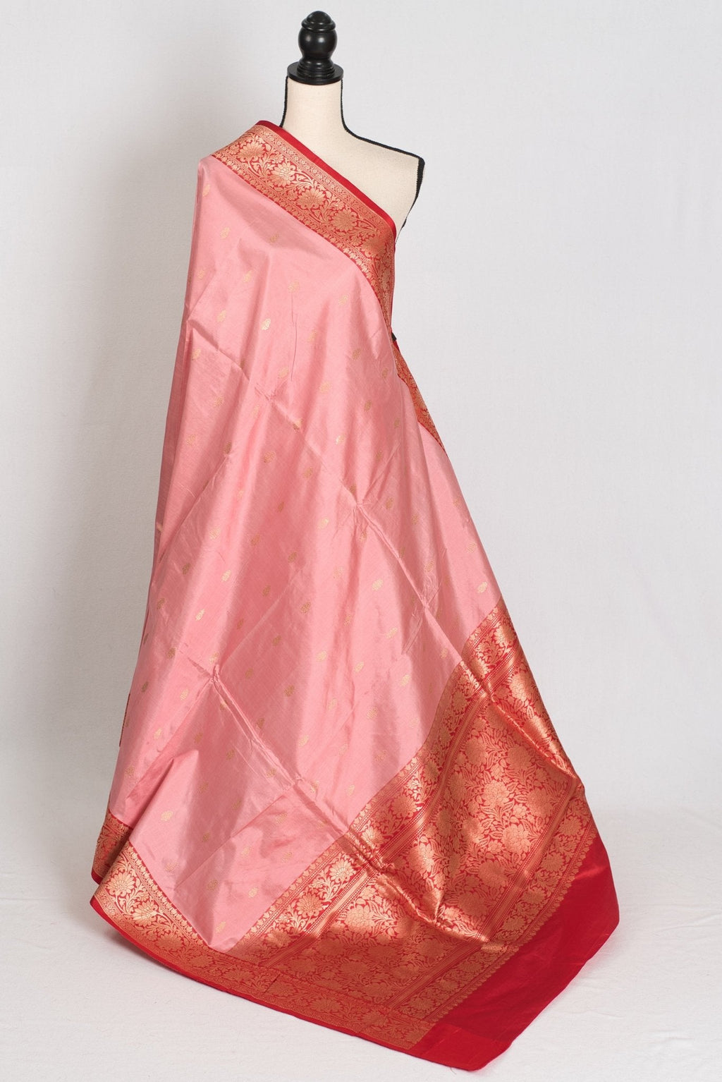 Kusum : Certified Silk Banarasi Saree in Soft Blush Pink and Red