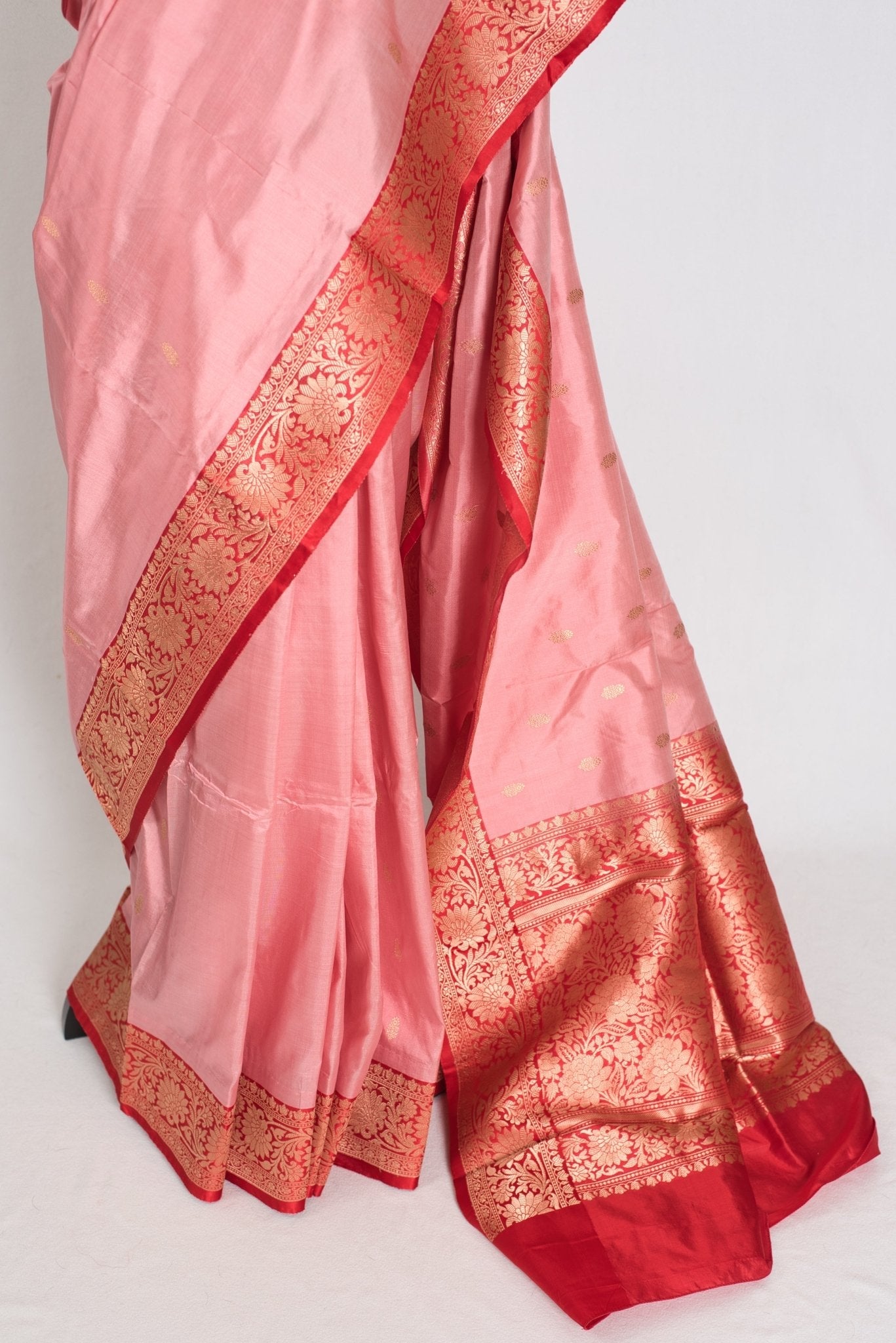 Kusum : Certified Silk Banarasi Saree in Soft Blush Pink and Red