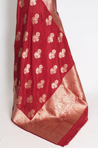 Lakshmi : Dark Red Semi Crepe Banarasi Saree with Water Gold Zari