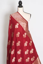 Lakshmi : Dark Red Semi Crepe Banarasi Saree with Water Gold Zari