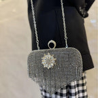 MAC056 Tassel Evening Clutch Bag Luxury Rhinestones Party Prom Purse Handbag With Detachable Chain