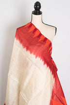 Madhabi: Cream & Red Bengal Tussar Silk Saree | Silk Mark Certified