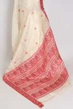 Madhabi : Silk Mark Cream & Red Tussar Silk Saree | Traditional Bengali Look