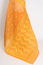 Manasi : Brown and Yellow Blended Soft Cotton Jamdani Bengali Saree