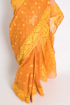 Manasi : Brown and Yellow Blended Soft Cotton Jamdani Bengali Saree