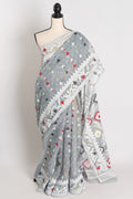 Mandar : Gray Blended Soft Cotton Jamdani Bengali Saree