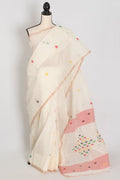 Mita: Pristine Off-White Bengal Handloom Cotton Jamdani Saree