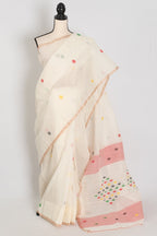 Mita: Pristine Off-White Bengal Handloom Cotton Jamdani Saree
