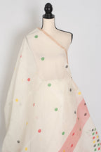 Mita: Pristine Off-White Bengal Handloom Cotton Jamdani Saree