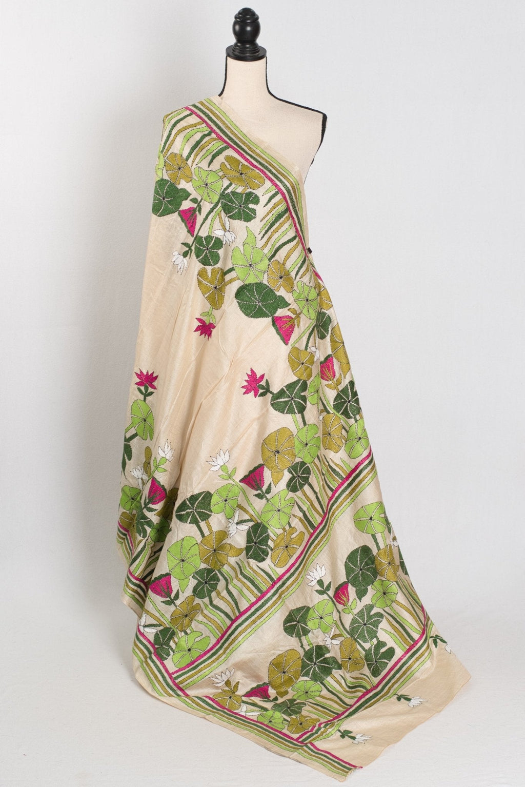 Mitra: Hand Embroidery Kantha Stitch Pure Gachi Tussar Silk Saree