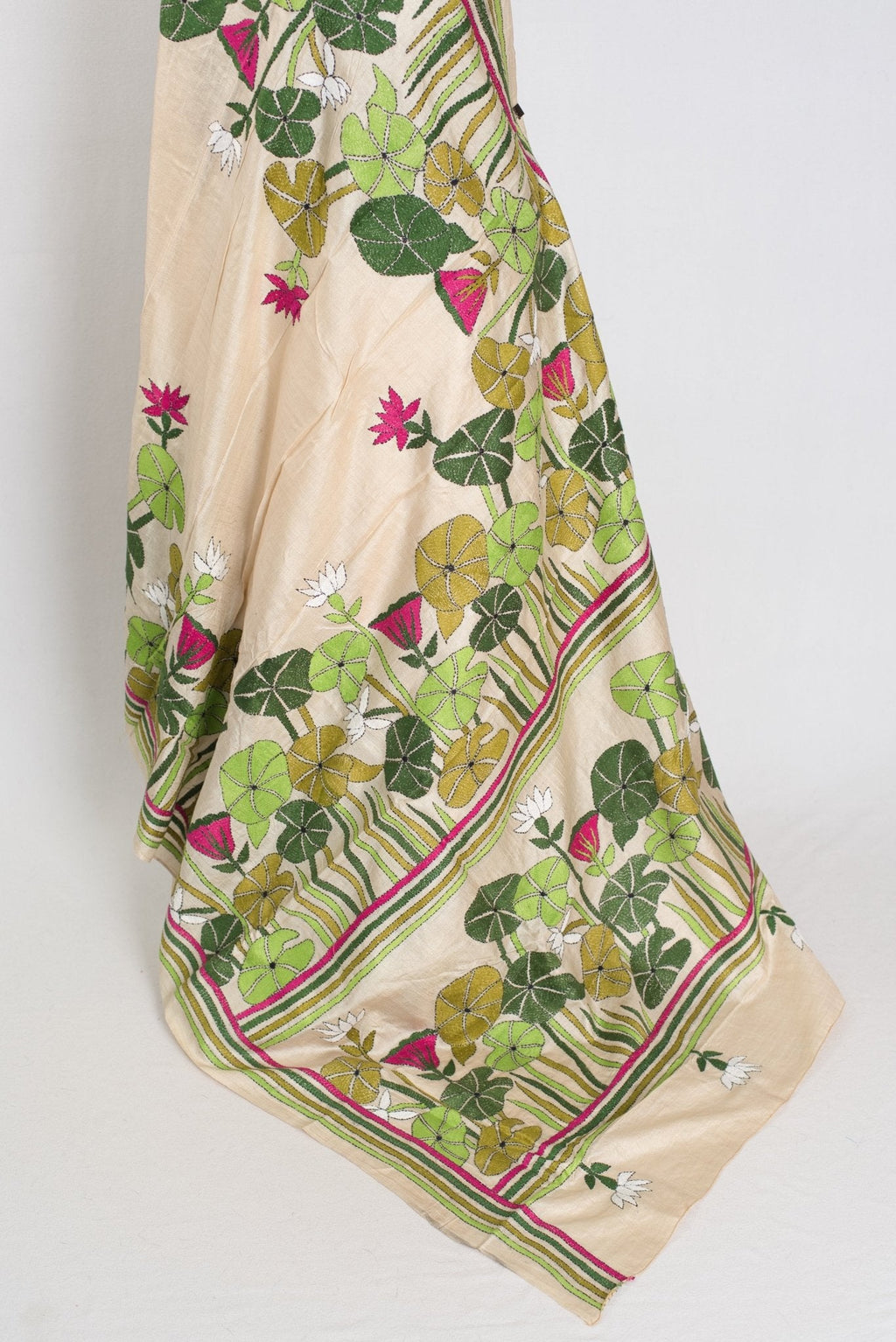 Mitra: Hand Embroidery Kantha Stitch Pure Gachi Tussar Silk Saree