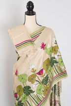 Mitra: Hand Embroidery Kantha Stitch Pure Gachi Tussar Silk Saree