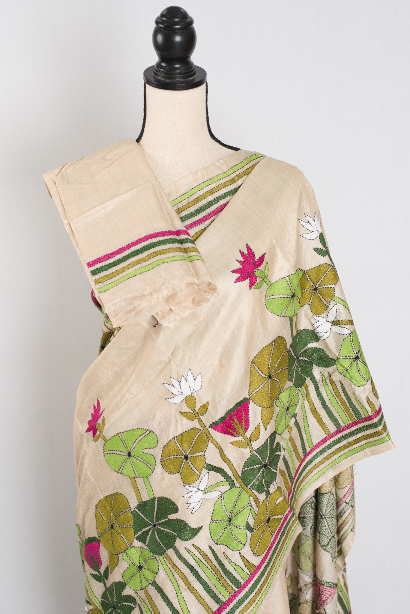 Mitra: Hand Embroidery Kantha Stitch Pure Gachi Tussar Silk Saree