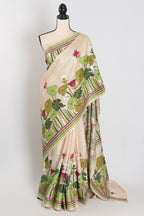 Mitra: Hand Embroidery Kantha Stitch Pure Gachi Tussar Silk Saree