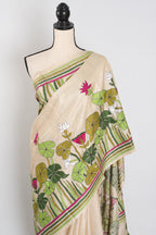Mitra: Hand Embroidery Kantha Stitch Pure Gachi Tussar Silk Saree